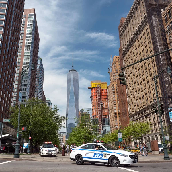 New York City Května 2015 Nypd Policejní Auto Freedom Tower — Stock fotografie