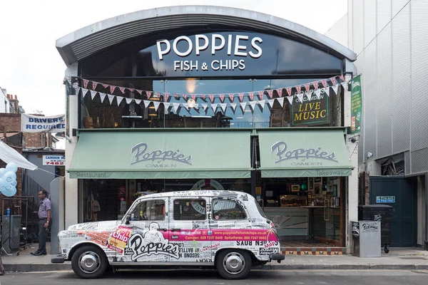 LONDON, UNITED KINGDOM - JUNE 17, 2015: Facade of famous Poppies fish and chips restaurant.