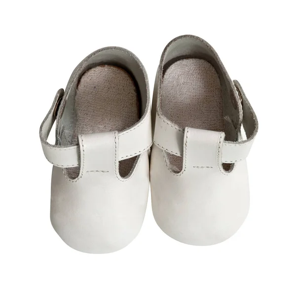 Par Sapatos Infantis Brancos Isolados White — Fotografia de Stock