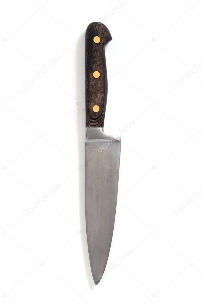 Kitchen knife isolated on white background. View from above.
