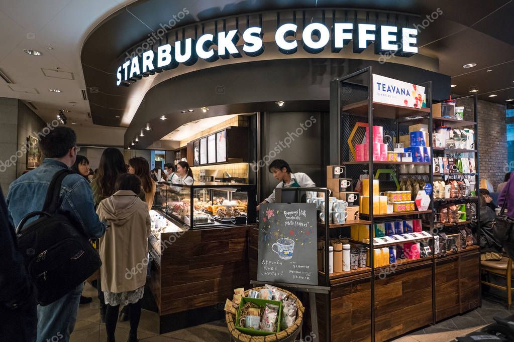 TOKYO, JAPAN - CIRCA MARCH, 2017: Starbucks coffee inside Shopping Mall. Starbucks is the largest coffeehouse company in the world.