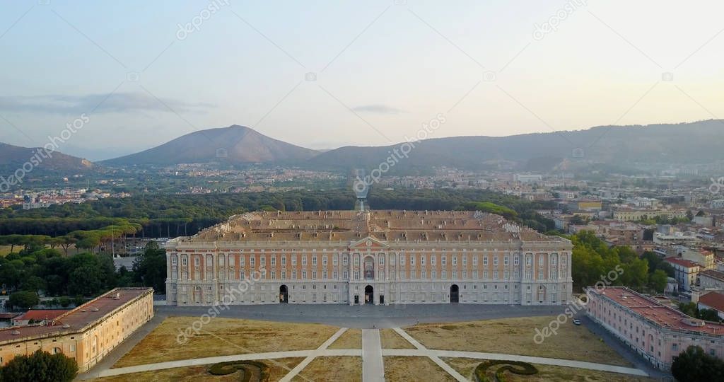 Reggia di Caserta Royal Palace and Gardens, aerial view. Caserta, Italy.