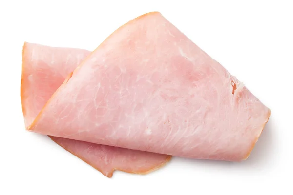 Fetta di prosciutto isolato su sfondo bianco — Foto Stock