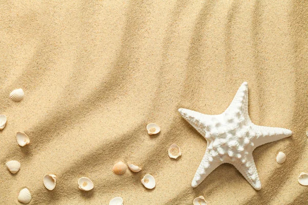 Summer, Sand Background with Starfish and Shells — Stock Photo, Image