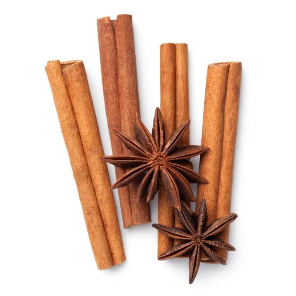 Fahéj Sticks with Anise Stars Izolált — Stock Fotó