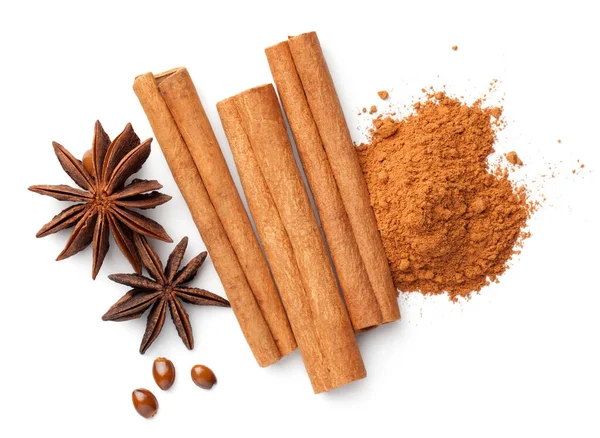 Sticks scortisoara pulbere gramada Anise Stars — Fotografie, imagine de stoc