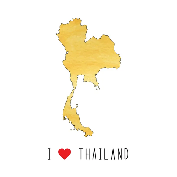 I love Thailand text and yellow watercolor on map of country — Stock Vector
