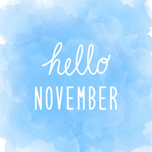 Hello November greeting on abstract blue watercolor background — Stock Photo, Image