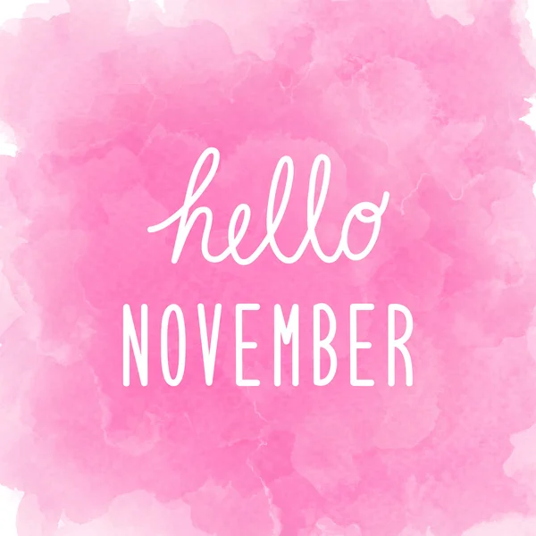 Hello November greeting on abstract pink watercolor background — Stock Photo, Image