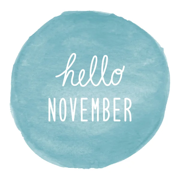 Ciao novembre saluto su sfondo acquerello blu — Foto Stock
