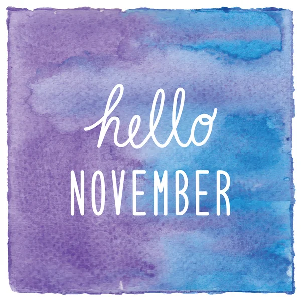 Ciao novembre su sfondo acquerello blu e viola — Foto Stock