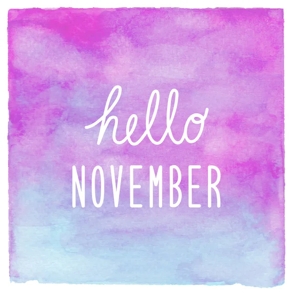 Hello November text on blue and purple watercolor background — Stock Photo, Image