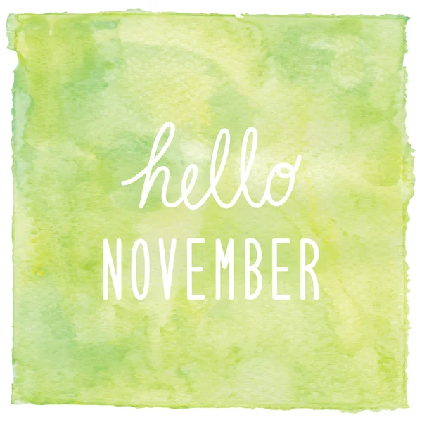 Hello November text on green watercolor background — Stock Photo, Image