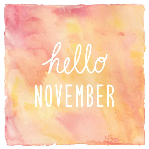 Hello November text on red and yellow watercolor background — Stock Photo, Image