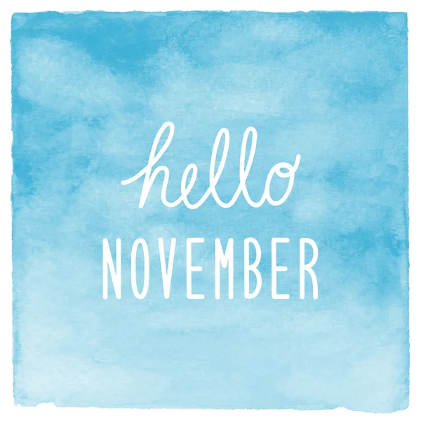 Stock image Hello November text with blue watercolor background