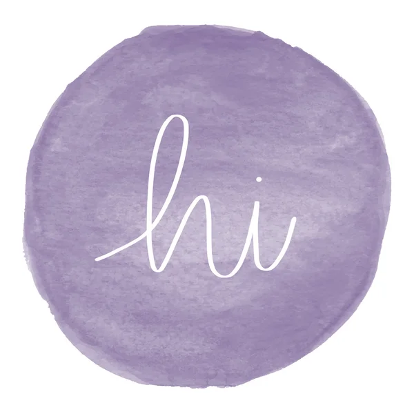 Merhaba violet suluboya arka plan üzerinde metin — Stok fotoğraf