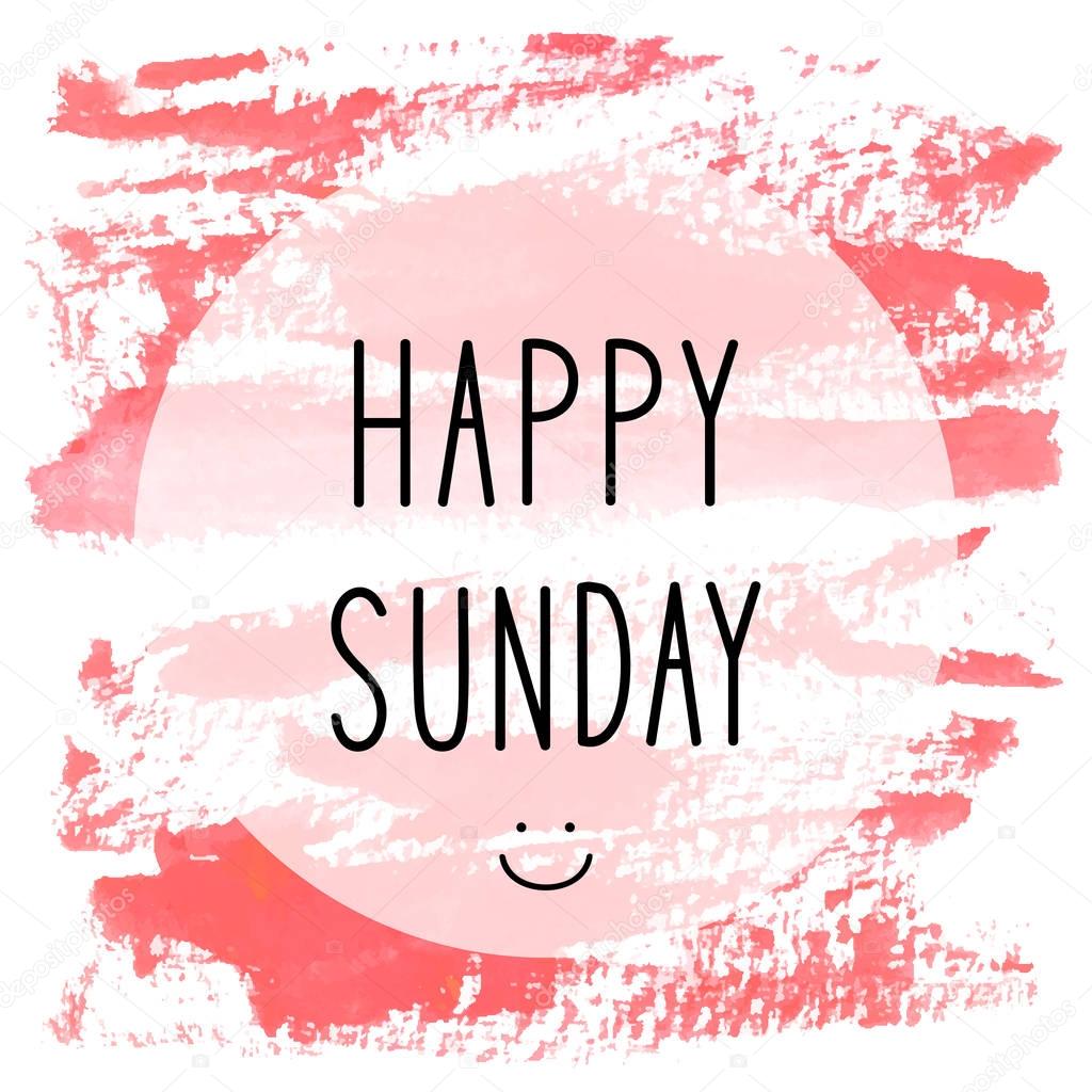 Happy Sunday text on red watercolor background