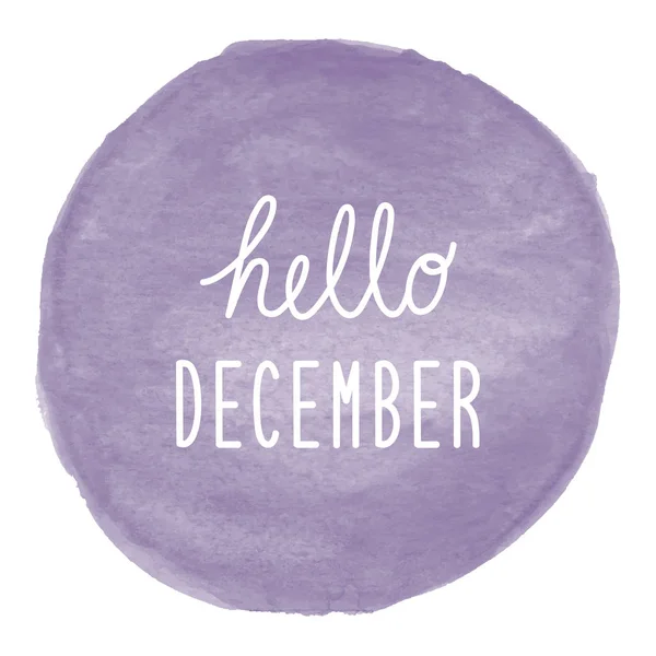 Γεια Δεκεμβρίου χαιρετισμό σε μοβ φόντο ακουαρέλα — Φωτογραφία Αρχείου