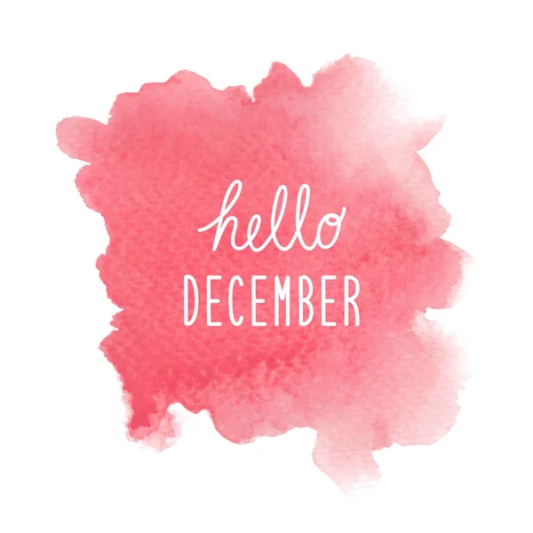 Hallo December groet met rode aquarel achtergrond — Stockfoto