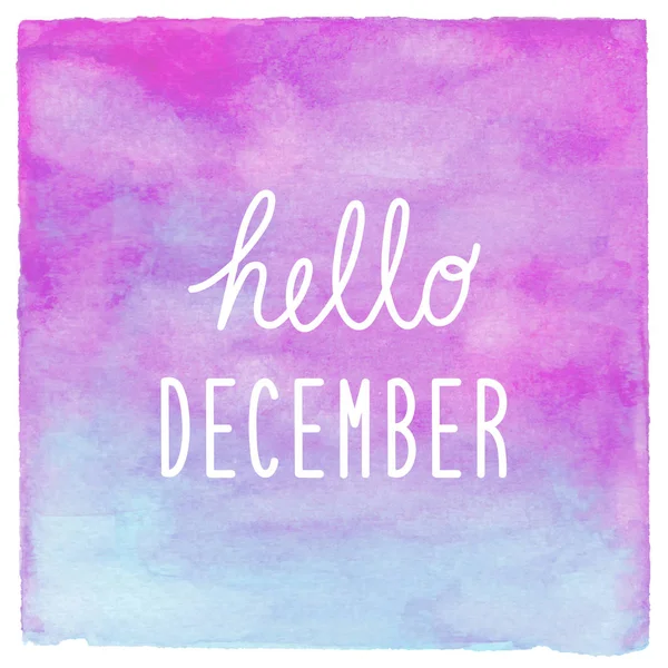 Ciao testo dicembre su sfondo acquerello blu e viola — Foto Stock