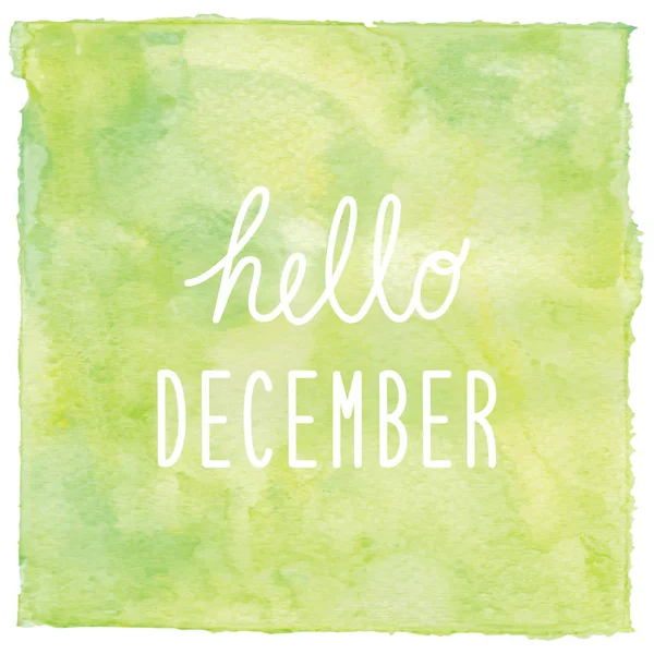 Hello December text on green watercolor background — Stock Photo, Image