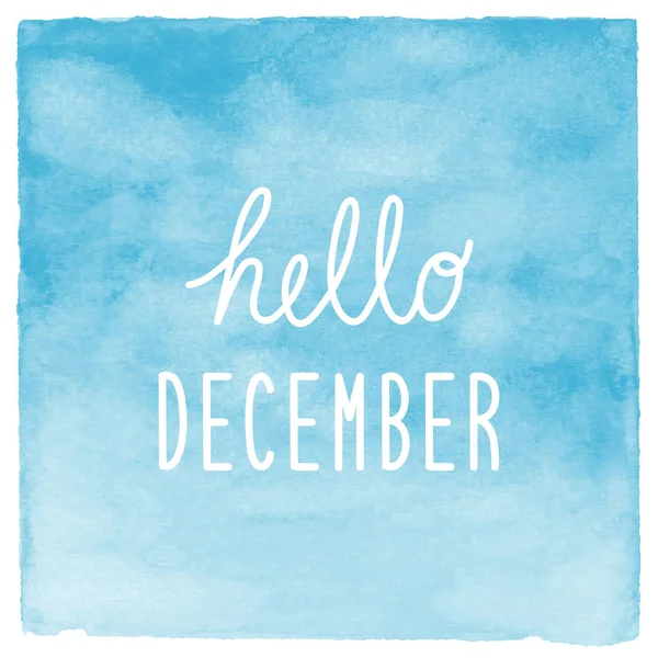 Olá Dezembro de texto com fundo aquarela azul — Fotografia de Stock