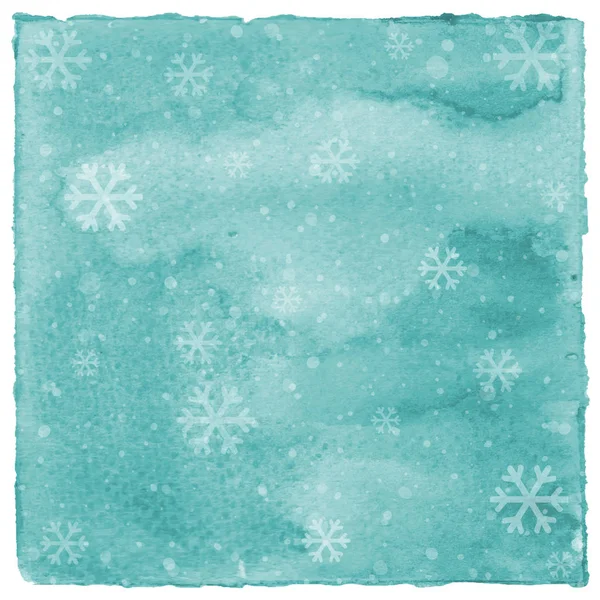 Płatki śniegu z zielonej farby akwarela — Zdjęcie stockowe