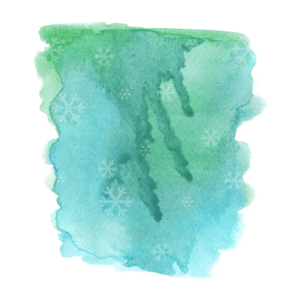 Νιφάδες χιονιού με πράσινα και μπλε grunge ακουαρέλα — Φωτογραφία Αρχείου