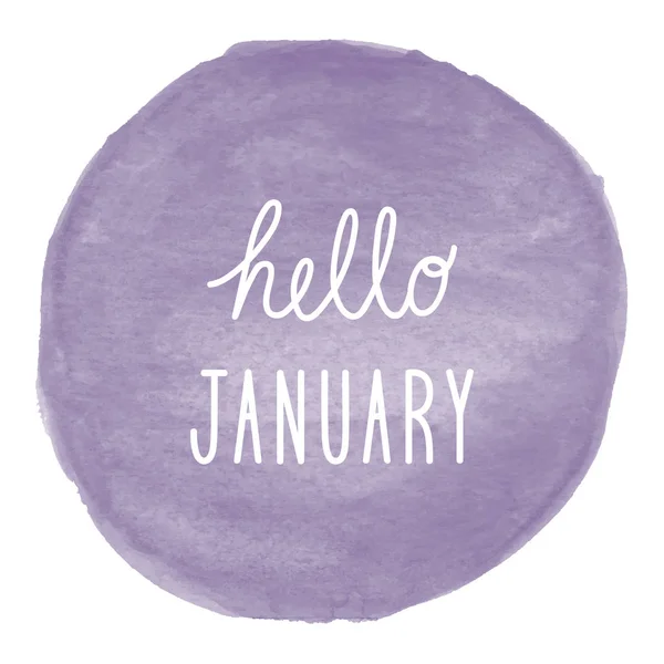 Hello January greeting on violet watercolor background — Stock Photo, Image