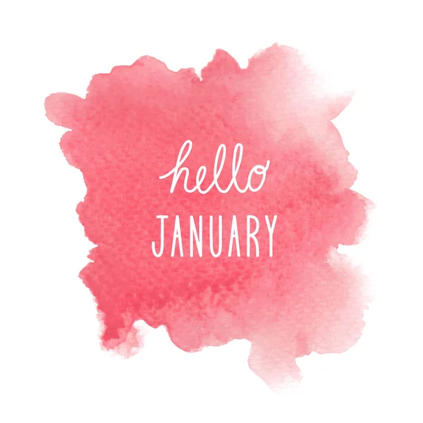 Hallo januar gruß mit rotem aquarell hintergrund — Stockfoto