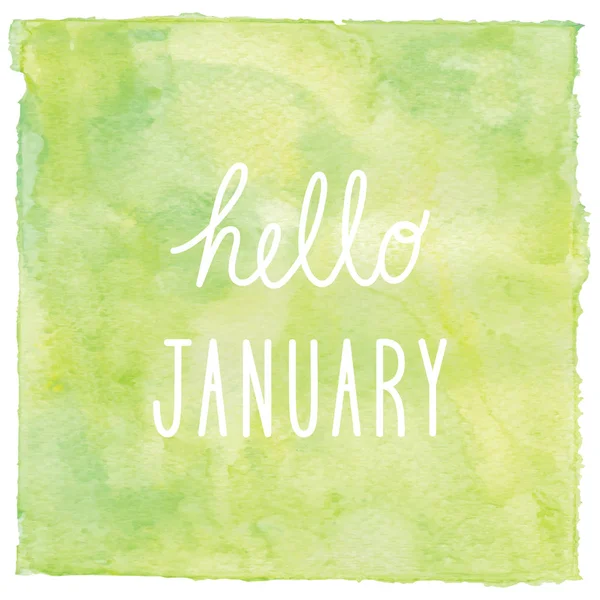 Hello January text on green watercolor background — Stock Photo, Image