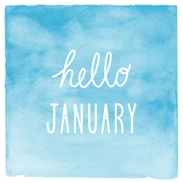Hello January text with blue watercolor background — Stock Photo, Image