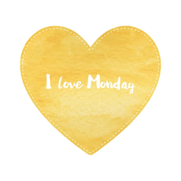 Miłość od poniedziałku tekst na żółtym akwarele serca — Wektor stockowy