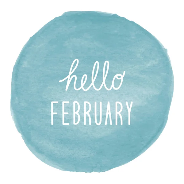 Hello February greeting on blue watercolor background — Stock Photo, Image