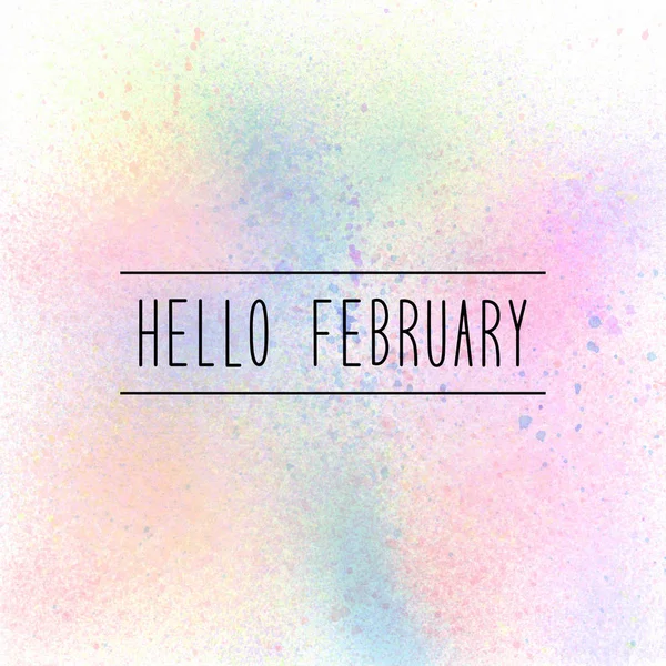 Hallo februari tekst op pastel Lakspuitbus Kleur achtergrond — Stockfoto