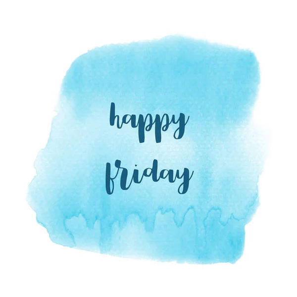 Hello Friday text on blue watercolor background