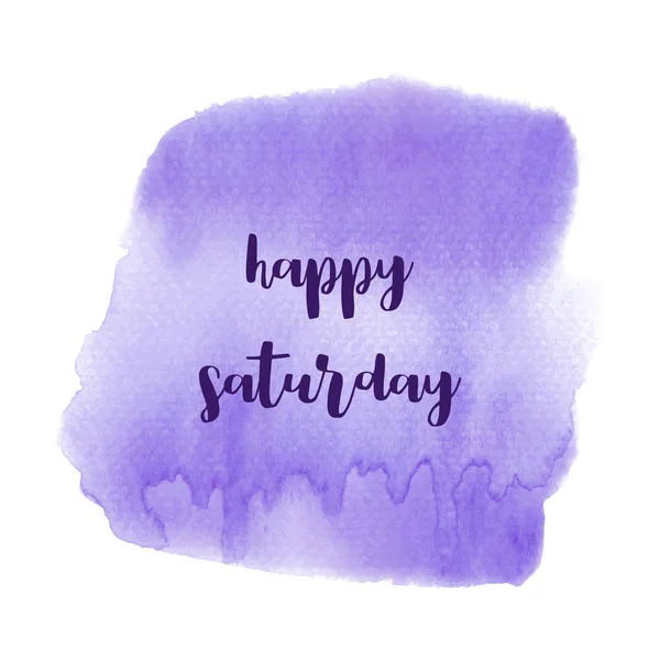 Hallo zaterdag tekst op violet aquarel achtergrond — Stockfoto