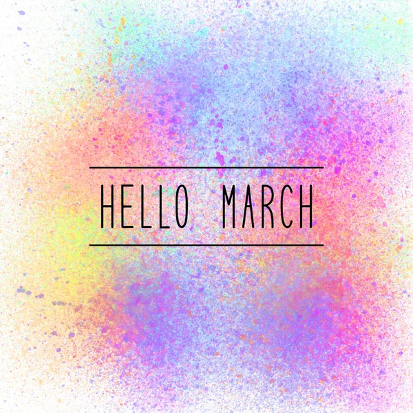 Hello March text on pastel spray paint background — Stock Photo, Image