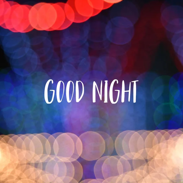 Dobrou noc text na pozadí barevných bokeh — Stock fotografie