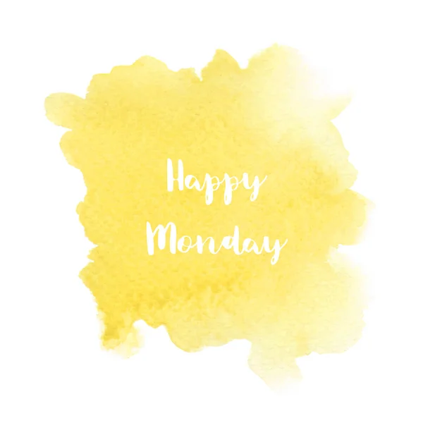 Happy pondělí text na žlutém pozadí akvarel — Stock fotografie