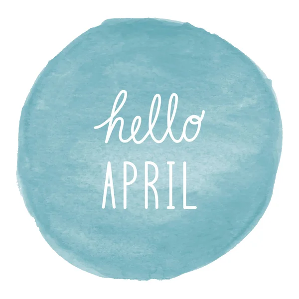 Hello April greeting on blue watercolor background — Stock Photo, Image