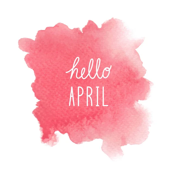 Olá abril saudação com fundo aquarela vermelho — Fotografia de Stock