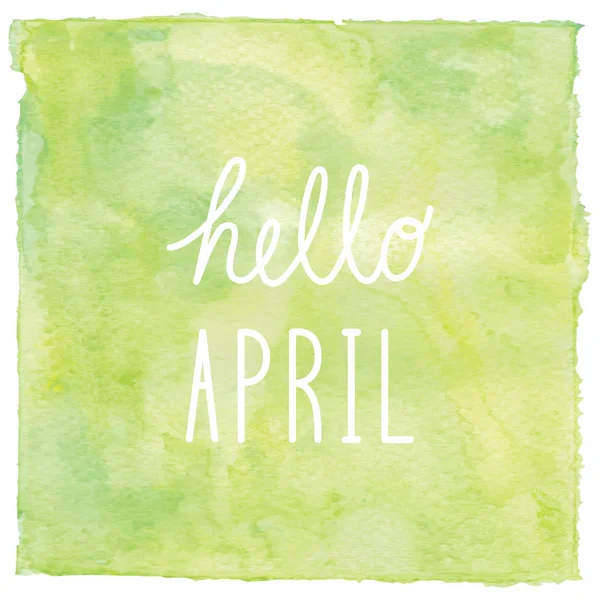 Hej April text på grön akvarell bakgrund — Stockfoto