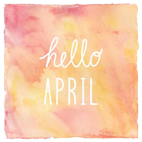 Hallo April tekst op rode en gele aquarel achtergrond — Stockfoto