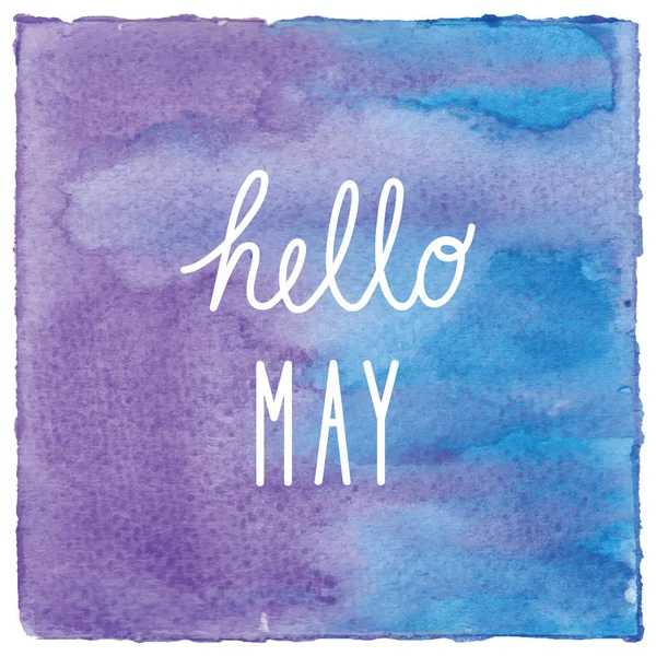 Hello May on blue and violet watercolor background — Stock Photo, Image