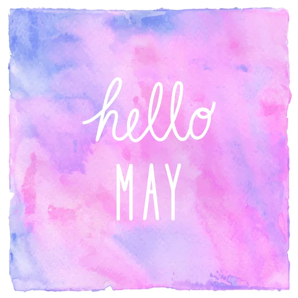 こんにちは、ピンクの青と紫の水彩画の 5 月テキスト — ストック写真