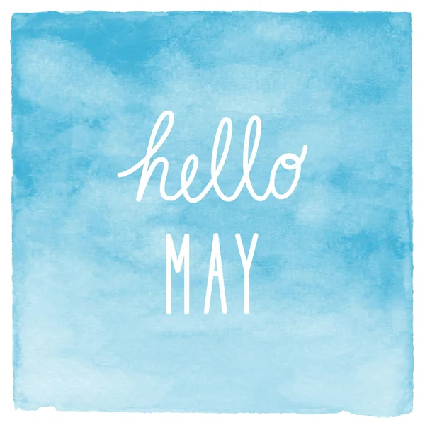 Hello May texte avec fond bleu aquarelle . — Photo