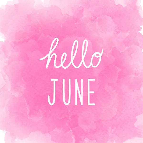 Hej juni hälsning på abstrakt rosa akvarell bakgrund — Stockfoto