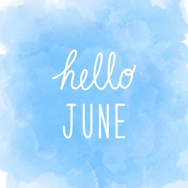 Haziran soyut mavi suluboya arka plan üzerinde tebrik Merhaba. — Stok fotoğraf