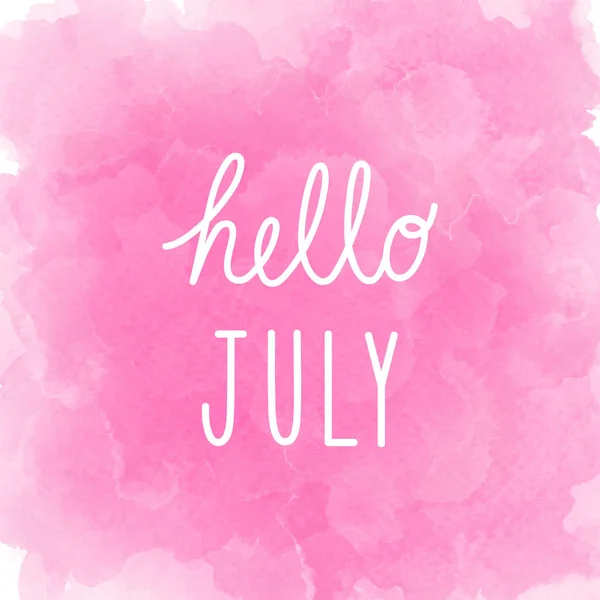 Hej juli hälsning på abstrakt rosa akvarell bakgrund — Stockfoto
